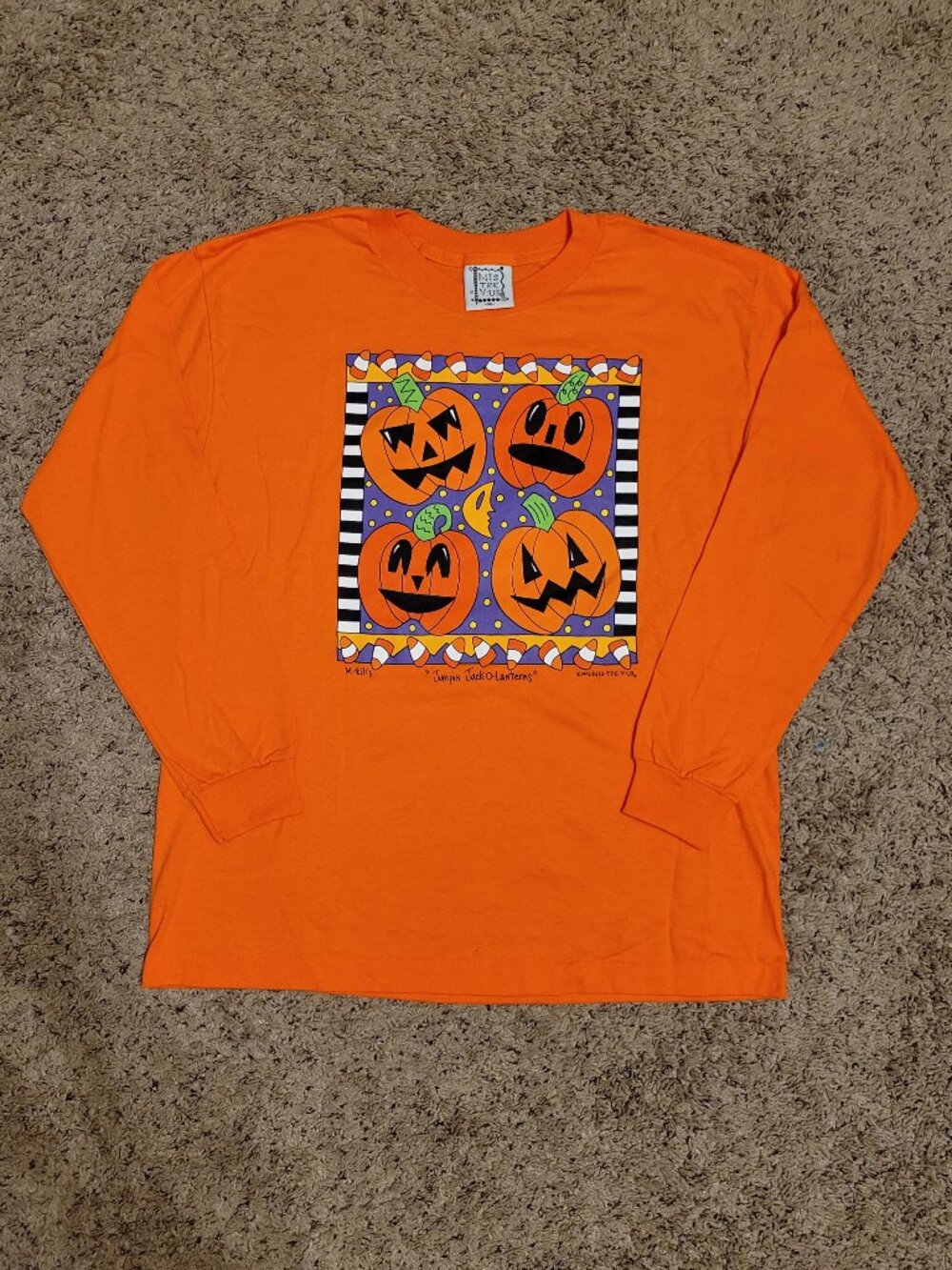 90s Vintage Mis-Tee-V-Us Halloween Jack O Lantern Long Sleeve Tee Womens Medium